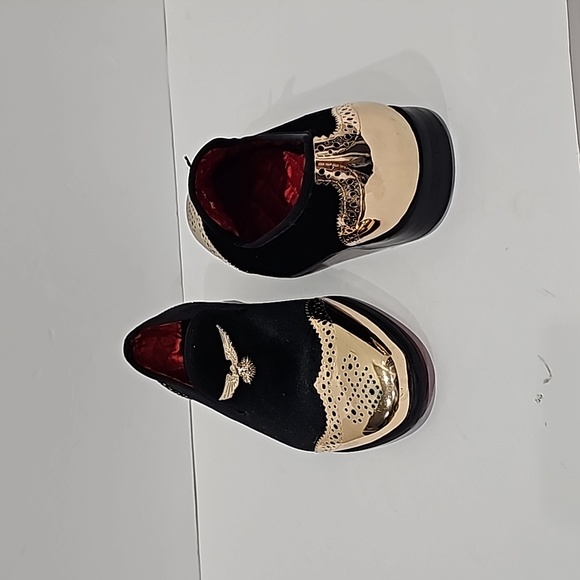ELANROMAN Men's Sz EU 45 US 11 Black Velvet Gold Eagle Loafer formal Dressy - Picture 4 of 11
